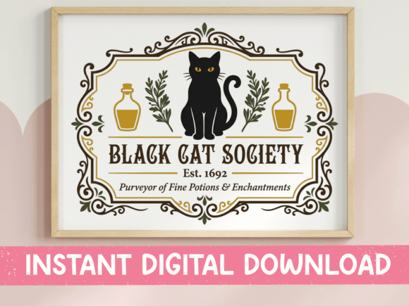 Black Cat Society Apothecary SVG PNG: A Vintage Label for Modern Makers