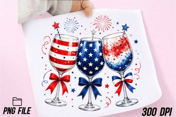 Celebrate Independence Day with 4th of July Wine Glasses PNG Sublimation