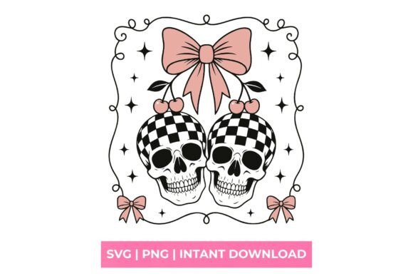 Coquette Checkerboard Skulls Cherry SVG: Bold Design for Edgy Projects