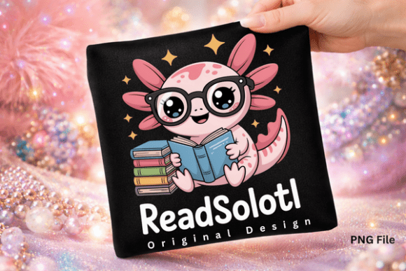 Cute Axolotl Reading Book Design: The ReadSalotl PNG
