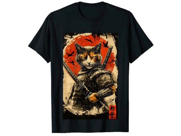 Fierce Cat Japanese Samurai T-Shirt: Where Warrior Spirit Meets Streetwear