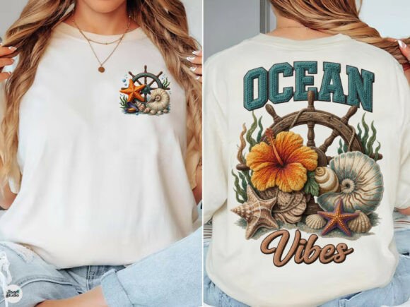 Ocean Vibes Beach Summer Embroidery PNG for Modern Design