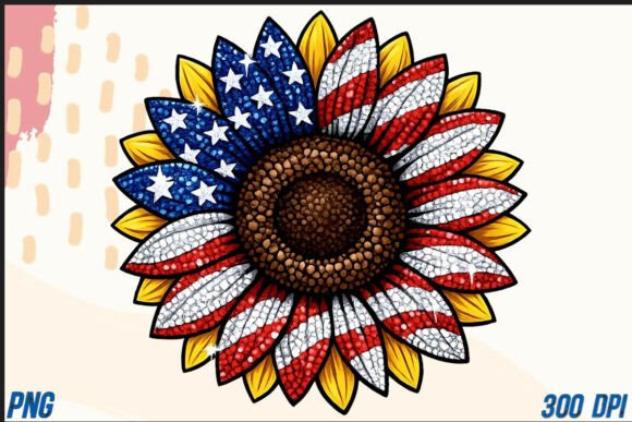 Rhinestone American Flag Sunflower PNG: Patriotic Sparkle